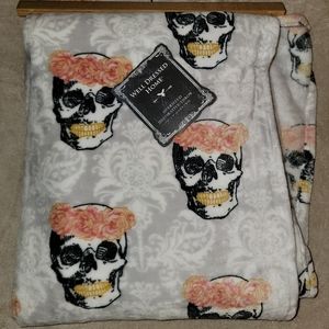 Floral Skull Plush Blanket Throw